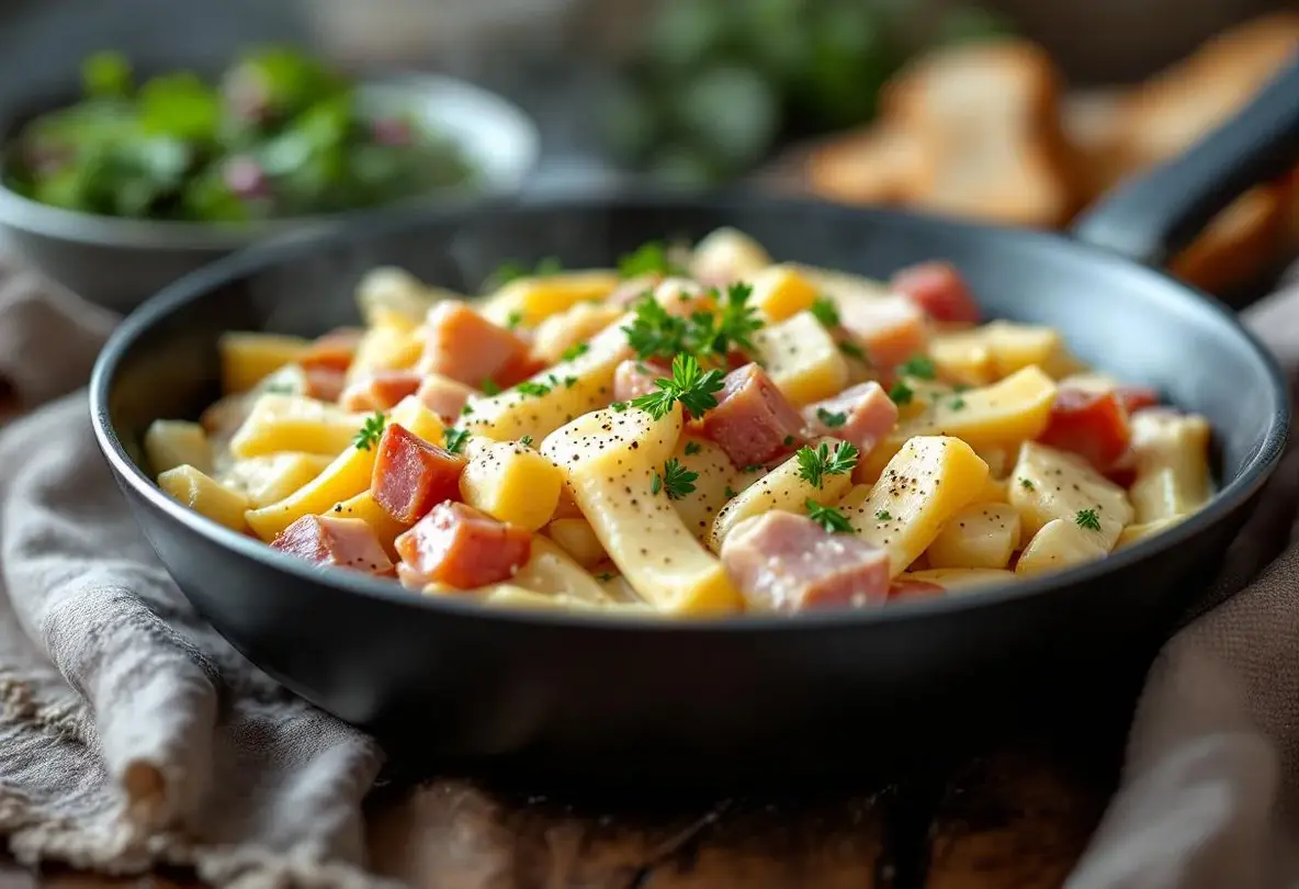 Je mnohem jemnější než raclette a připraví se okamžitě: můj recept na pokrm z kozího sýra, šunky a parmazánu, připravený na pánvi, si podmanil celou moji rodinu.